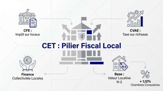 Schéma explicatif de la Contribution Économique Territoriale incluant la CFE et la CVAE